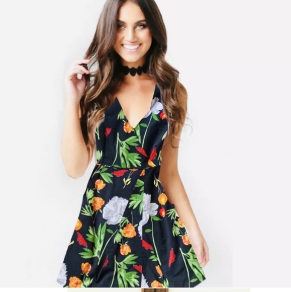 Floral Butterfly Wrap Mini Dress - Picture 1 of 8